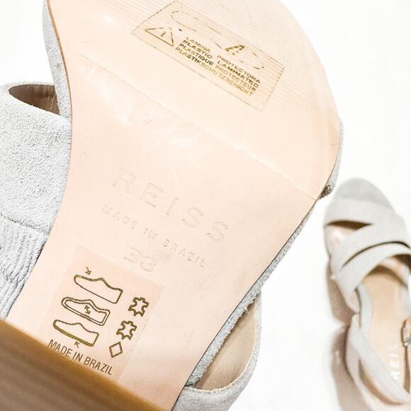 Reiss Naomi Block Heel Sandals Gray Suede Leather NWOB Size 38 Brazil - Picture 4 of 6